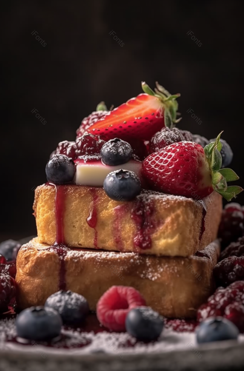 双层美味的法式吐司配浆果和草莓蓝莓,高清,摄影图,摄影图片,图片大全,摄影图免费下载